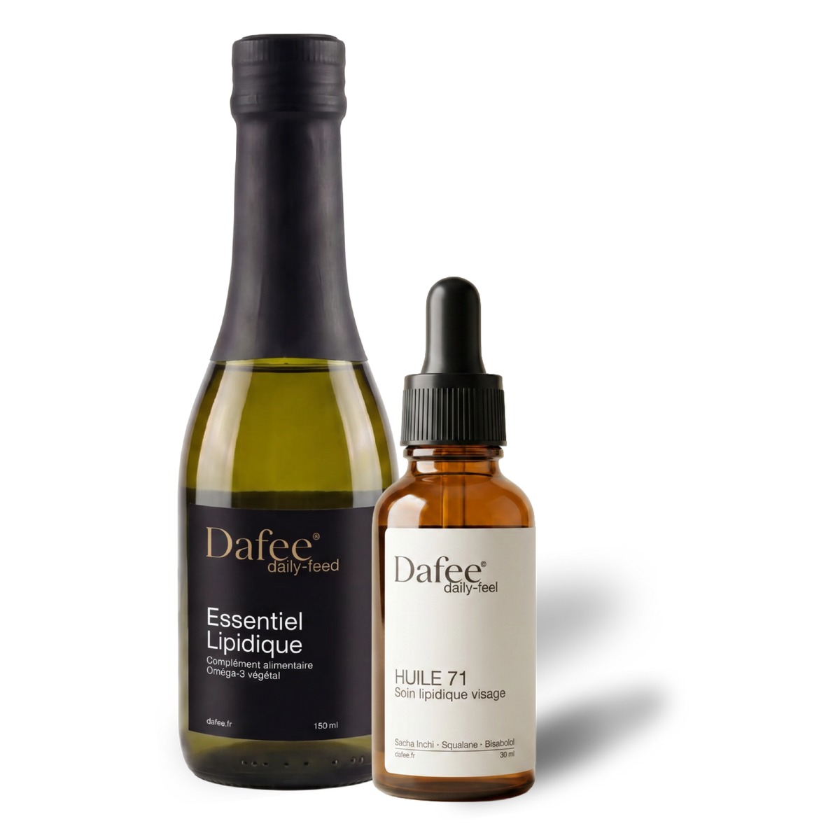 Dafee Daily Feed and Daily Feel bottles.