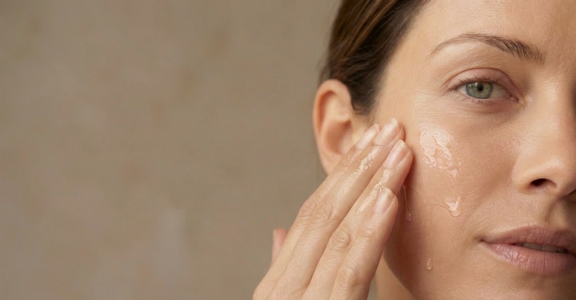 Woman applying sacha inchi repleneshing oil to her face.