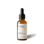 A brown glass dropper bottle with a white label featuring the text Dafee daily-feel HUILE 71, centered against a solid black background.
